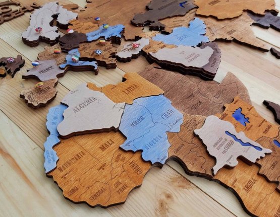3D Dřevěná Mapa Světa – Multicolor