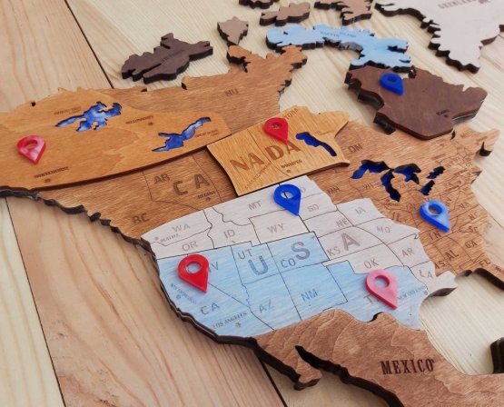 3D Dřevěná Mapa Světa – Multicolor
