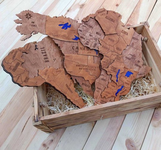 3D Dřevěná Mapa Světa – Ořech