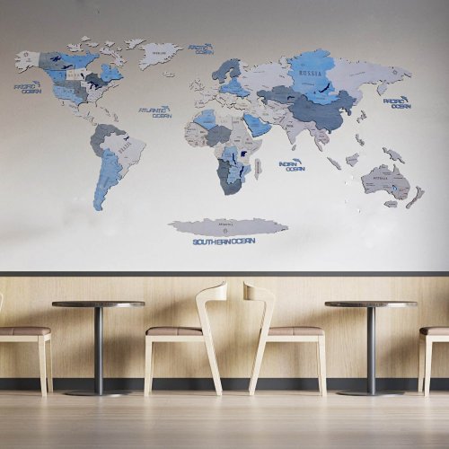 3D Dřevěná Mapa Světa – Blue